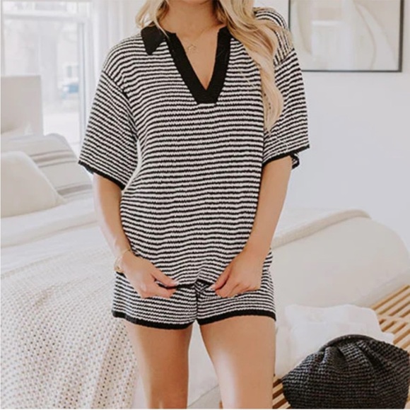 Other - HIGH WAIST STRIPE KNIT SHORTS & KNIT TOP in black